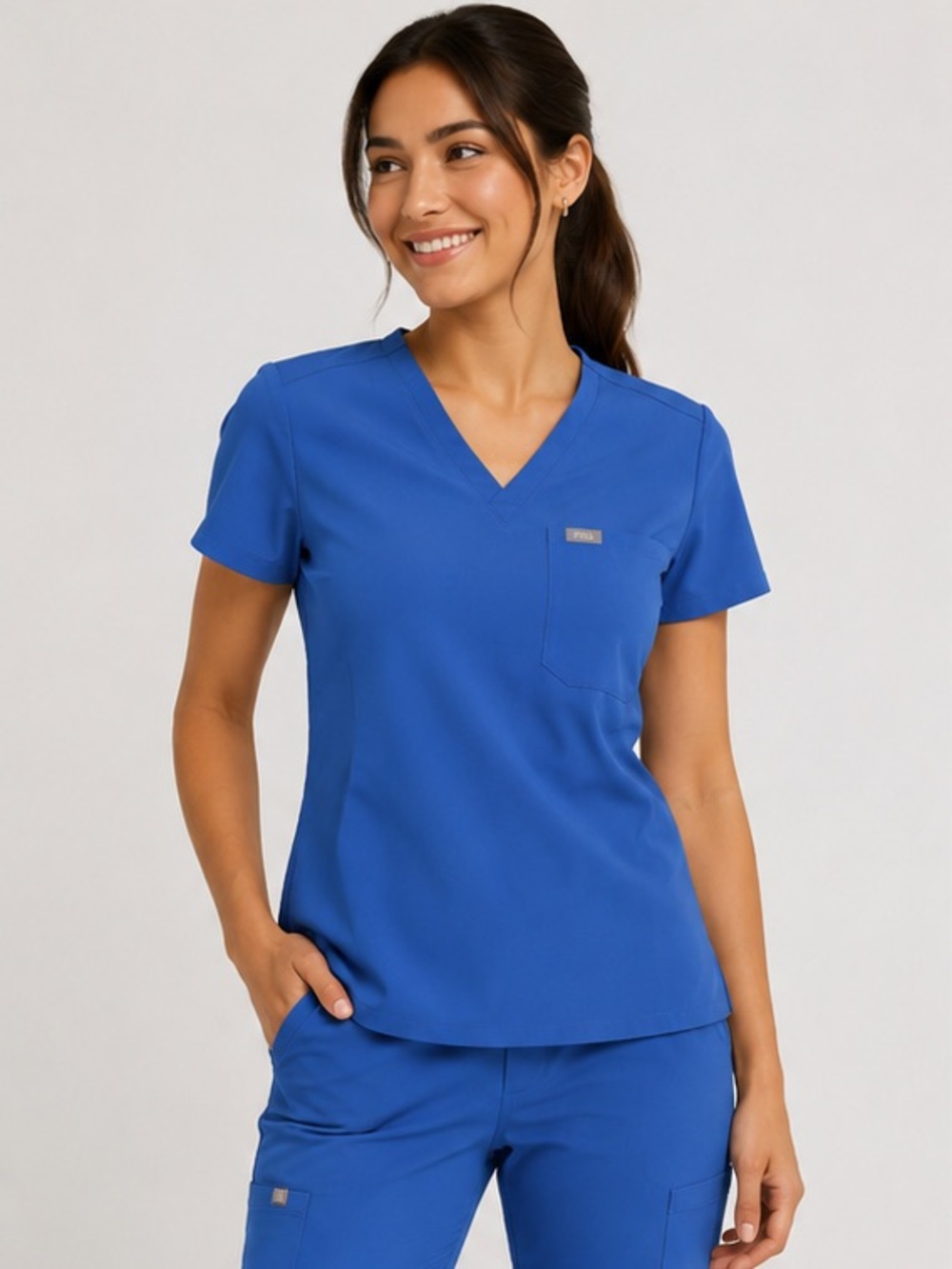 Figs Catarina One Pocket Scrub Top Blue V-Neck Medical Uniform Size Small